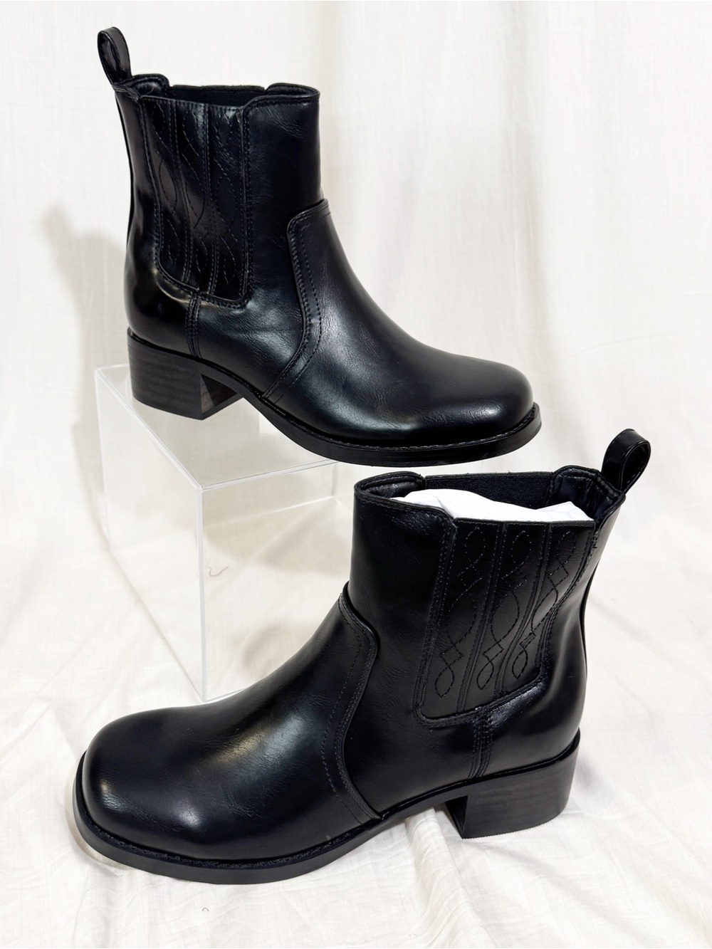 Womens Classic Square Toe Ankle Boots Chunky Heel size 8.5